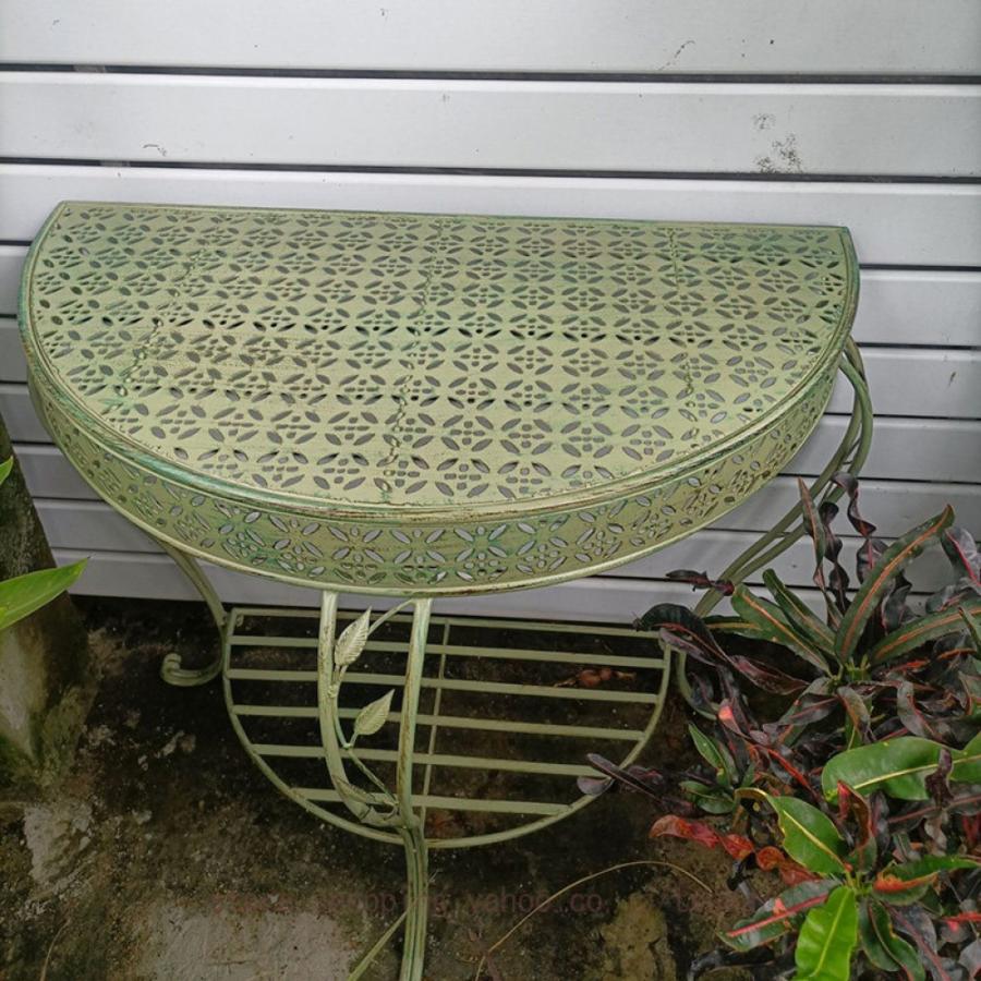 花台 屋外 室内用 観葉植物 盆栽棚 耐久 屋外用 ハーフムーン パティオ2段 アイアン ハーフラウンド ガーデンポーチテーブル アンティーク 全天候型_13