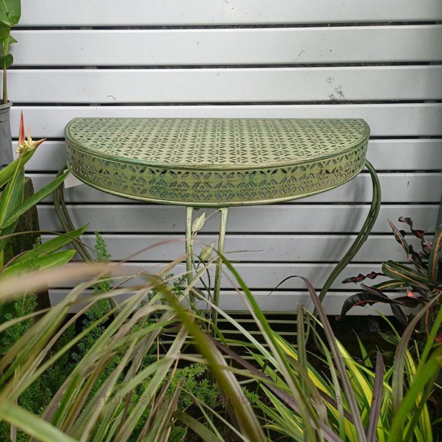 花台 屋外 室内用 観葉植物 盆栽棚 耐久 屋外用 ハーフムーン パティオ2段 アイアン ハーフラウンド ガーデンポーチテーブル アンティーク 全天候型_14