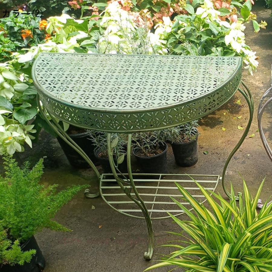 花台 屋外 室内用 観葉植物 盆栽棚 耐久 屋外用 ハーフムーン パティオ2段 アイアン ハーフラウンド ガーデンポーチテーブル アンティーク 全天候型_4