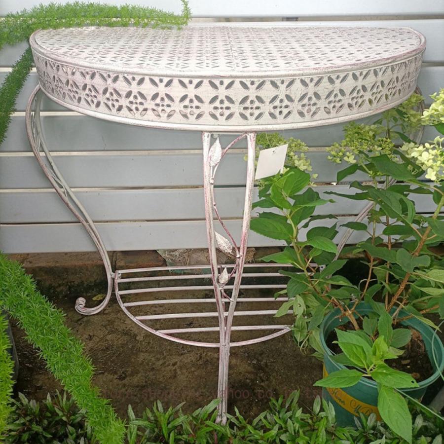 花台 屋外 室内用 観葉植物 盆栽棚 耐久 屋外用 ハーフムーン パティオ2段 アイアン ハーフラウンド ガーデンポーチテーブル アンティーク 全天候型_8