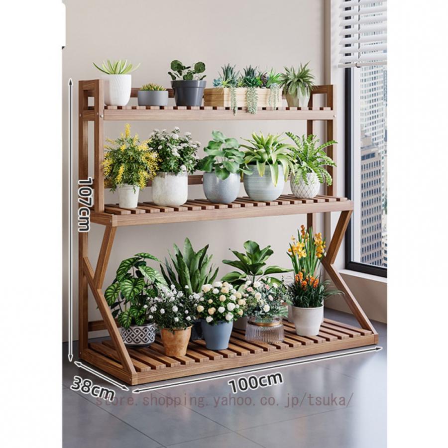 フラワースタンド 木製 車輪付きガーデンラック 3段式植物スタンド