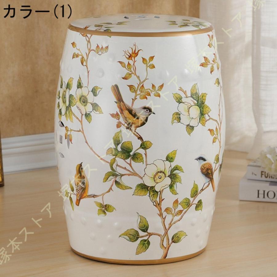 陶器製 シノワズリスツール 高さ46cm 花台 スツール おしゃれ 上品 花