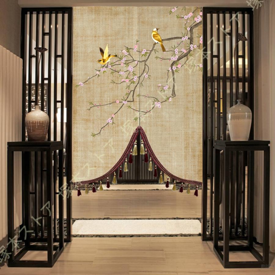 のれん 中華風 タッセル付き 布 花模様 茶室 リビング 玄関 のれん 中華風 タッセル付き 布 花模様 茶室 リビング 玄関