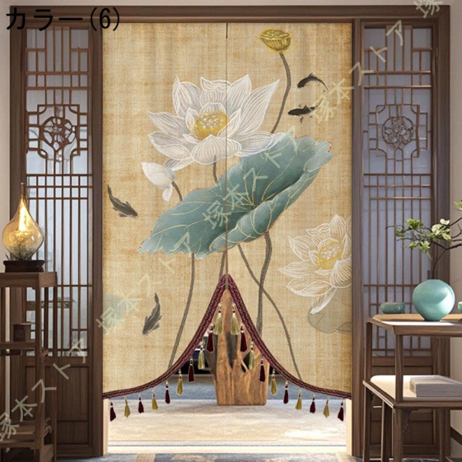 のれん 中華風 タッセル付き 布 花模様 茶室 リビング 玄関