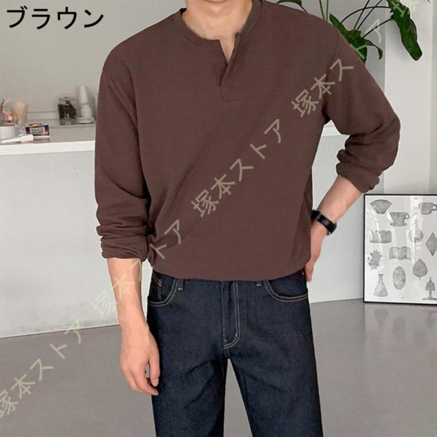 tシャツ メンズ 秋服 綿 メンズ 長袖 無地 カラフル カジュアル ヘンリーネック シルエット ゆったり トップス ロンT ファッション 丸襟 快適 通気性 コットン｜tsuka｜08