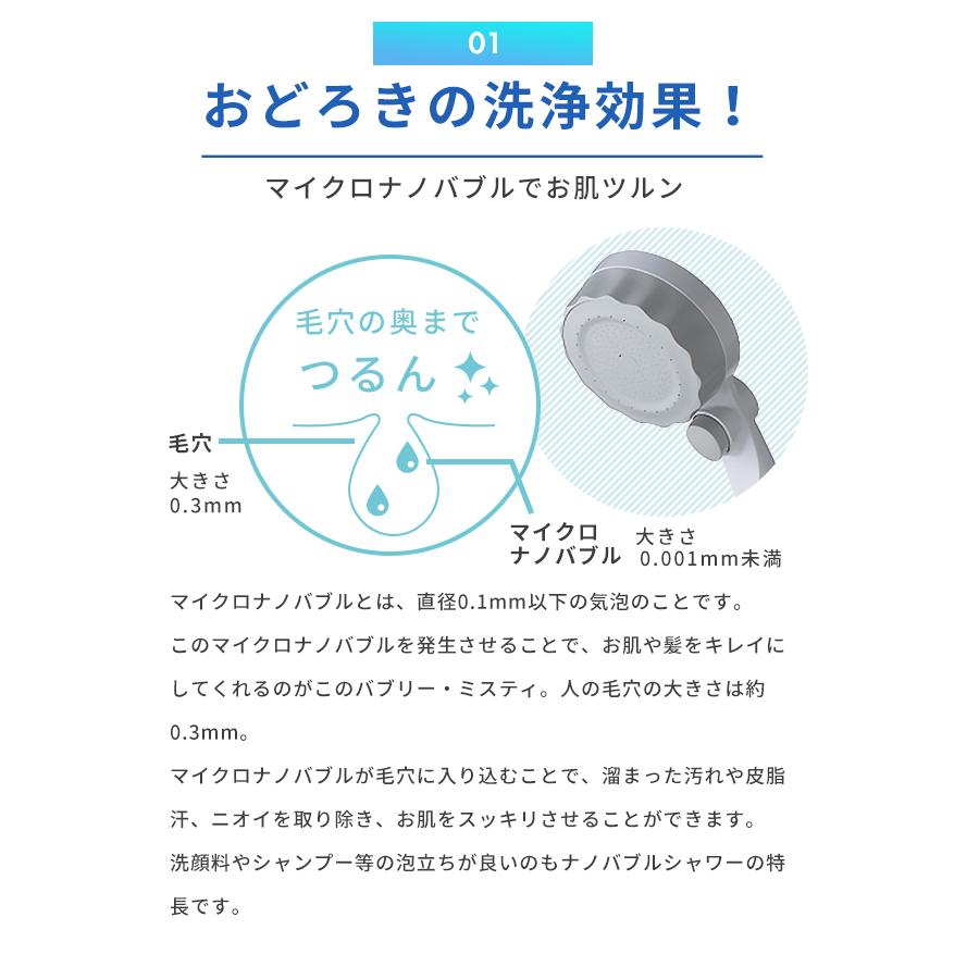 シャワーヘッド バブリーミスティ SH219-2T 美肌 水生活製作所 マイクロナノバブル ミスト シャワー 節水 保湿 敬老の日 | 水生活製作所 | 04