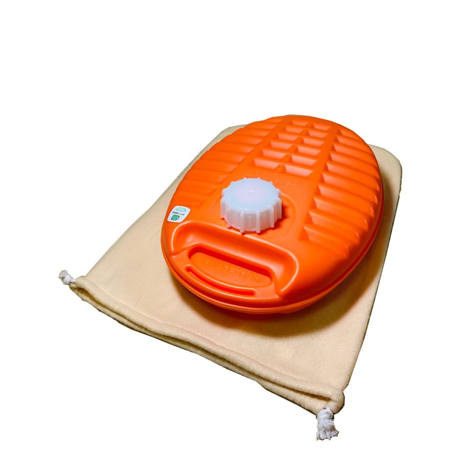 ゆたんぽ3.0L（カバー付）昔ながらの小判型 オレンジ色 日本製 防寒