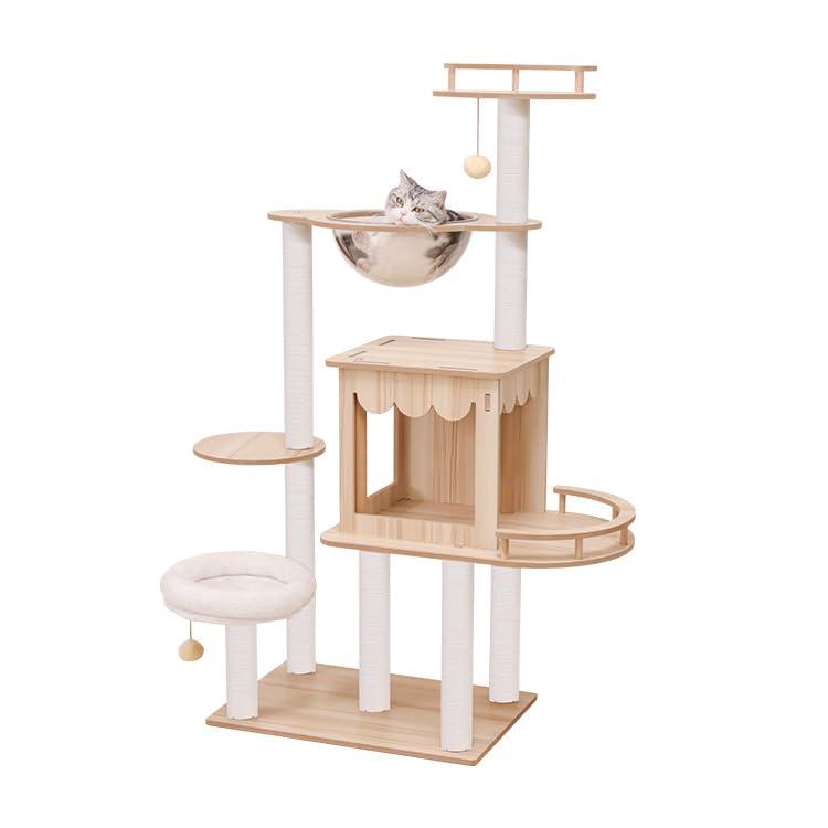 PETTIFUL キャットタワー 木製 据え置き おしゃれ シニア 大型猫 宇宙