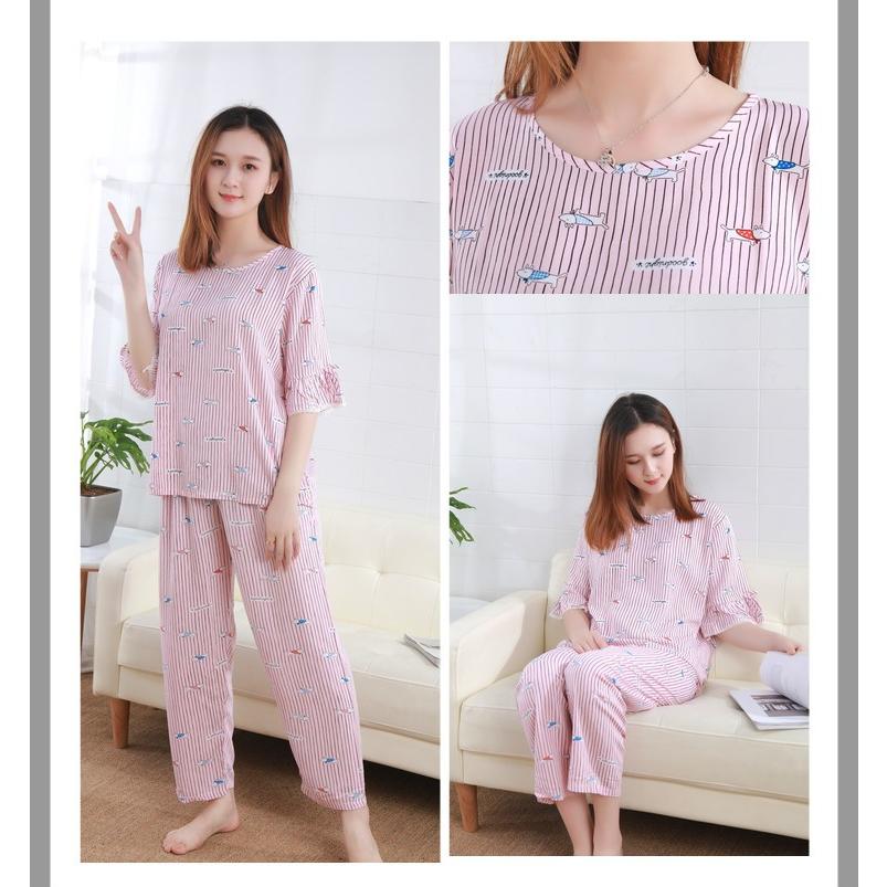 パジャマ レディース 半袖 五分袖 長ズボン上下セット ナイトウェア ルームウェア Mid0014 月島 通販 Yahoo ショッピング