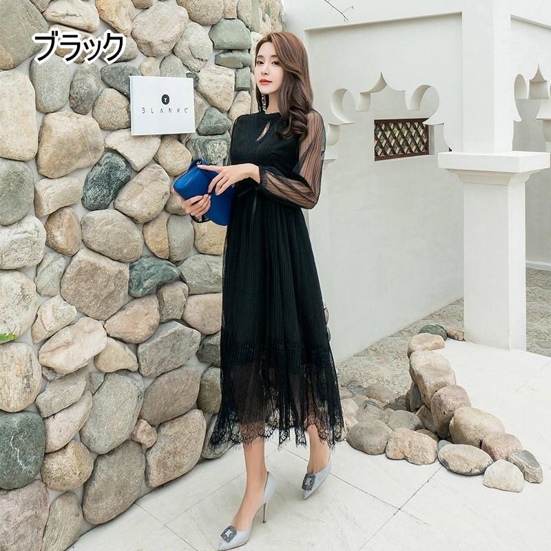 ドレス パーティードレス ワンピース ロング丈 ミモレ丈 レース ハイネック 長袖 シースルー 春秋 Yar1137 月島 通販 Yahoo ショッピング