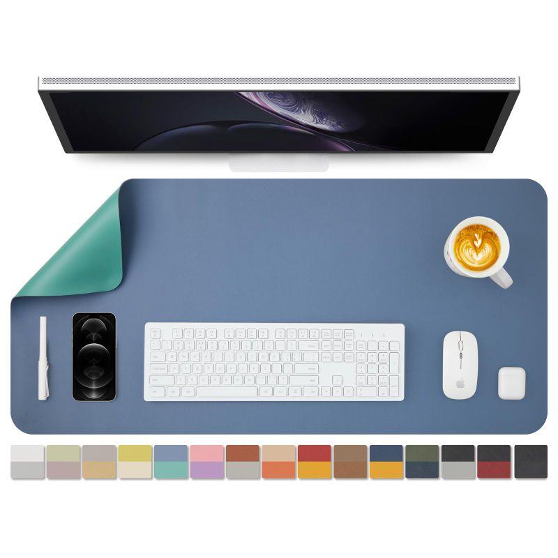 両面レザーデスクパッド、PUデスクマット、防水デスクプロテクター、オフィス/ホーム/ゲーム/デコ用デスクマウスパッド(青い+緑、90cm*4