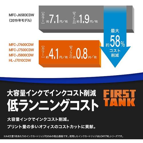 ブラザー　MFC-J7500CDW　A3インクジェット複合機　自動両面　Wi-Fi　FAX　両面スキャン　大容量ファーストタンク　2段トレイ　30万ページ耐久