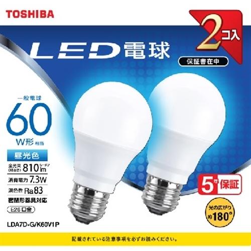 東芝 LDA7D-G／K60V1P LED電球 広配光 昼光色 60Ｗ形相当 2個入り｜tsukumo-y2