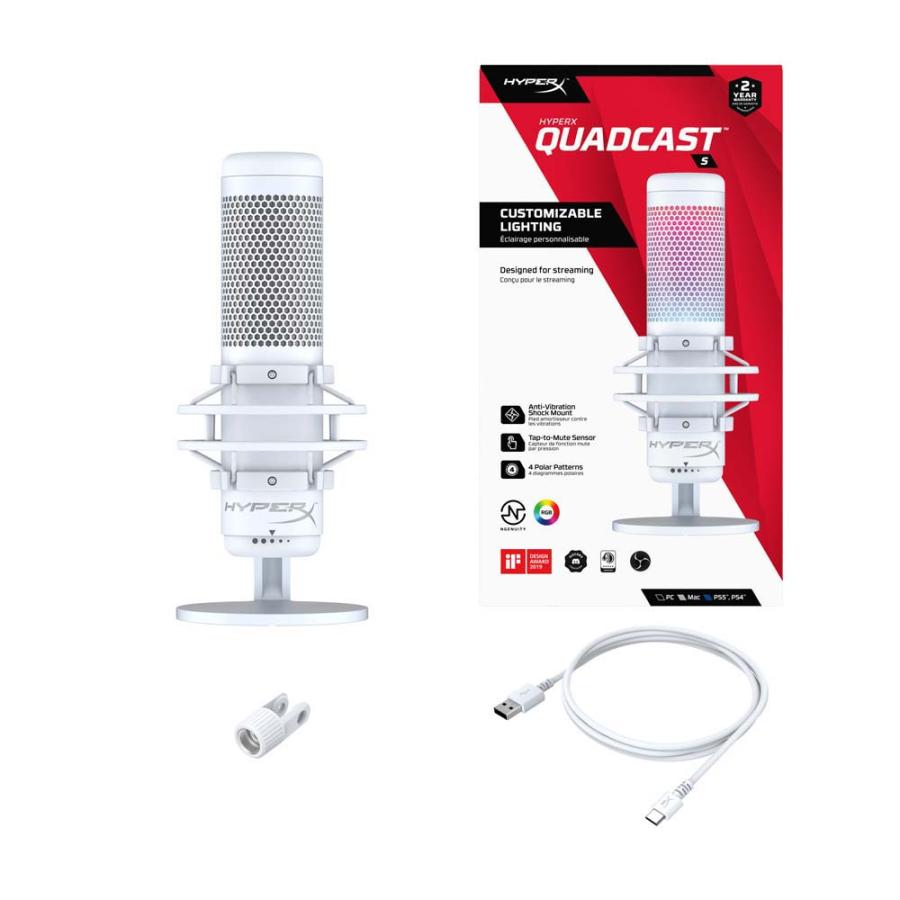 HyperX QuadCast S ホワイト USB接続 4パターンの指向性 HyperX QuadCast S ホワイト USB接続 4パターンの指向性