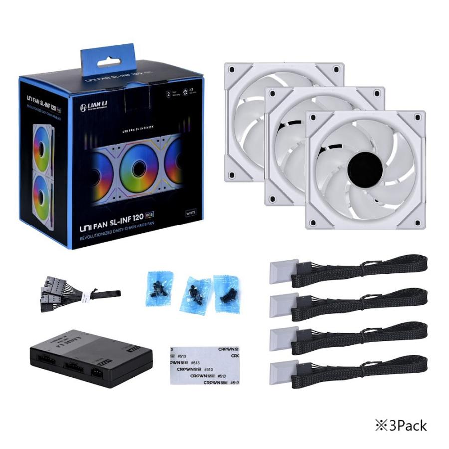 UNI FAN SL-INFINITY 120 WT 3Pack UF-SLIN120-3W : ツクモ UNI FAN SL-INFINITY 120 WT 3Pack UF-SLIN120-3W : ツクモ