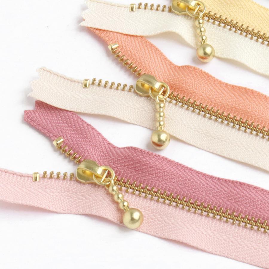 玉付きファスナー ゴールド 16cm 金属 玉付きコンビファスナー 6色