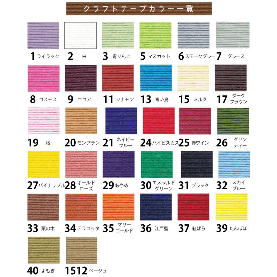 クラフトテープ 紙テープ 紙バンド 15mm×10m 12芯 全32色 単色