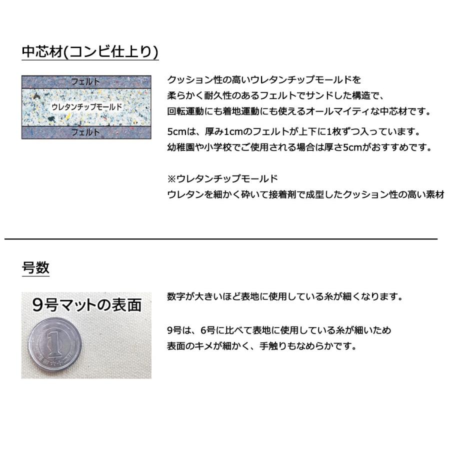 体操マット 学校 マット運動 滑り止め付 消臭 抗菌 体育用マット 8511T 9号 90×180×厚5 日本製 SGマーク付の画像