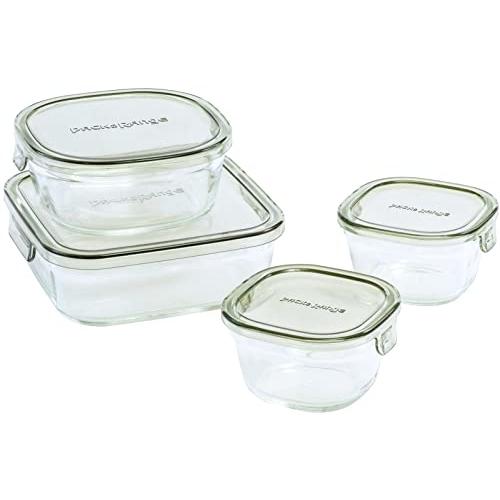 iwaki(イワキ) 耐熱ガラス 保存容器 オリーブグリーン 角型 4点セット