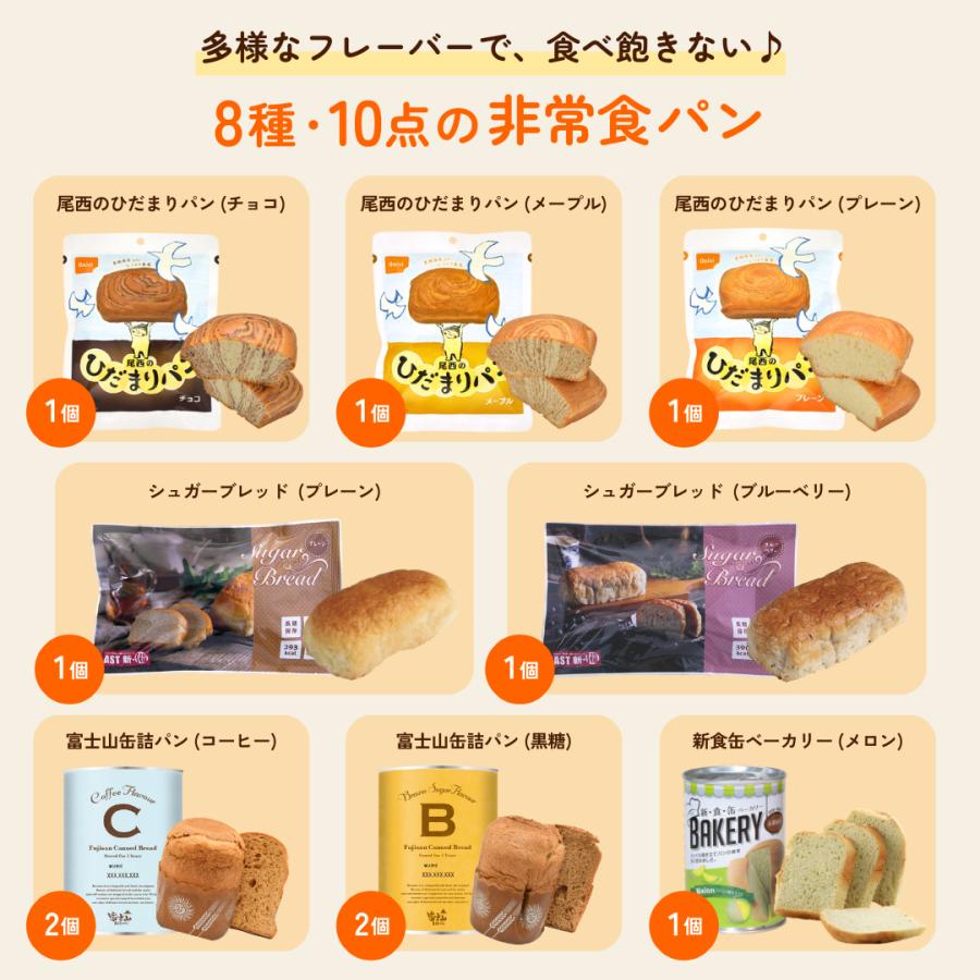 非常食 パンの詰め合わせ 10個 ひだまりパン 保存パン 非常食セット パン 防災食 長期保存 防災 尾西食品 長期保存パン プレーン チョコ メープル メロン | 尾西のひだまりパン | 01