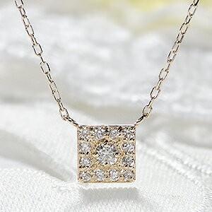 K18YG PG WG 0.1ct ダイヤモンド スクエア ネックレス ダイヤ