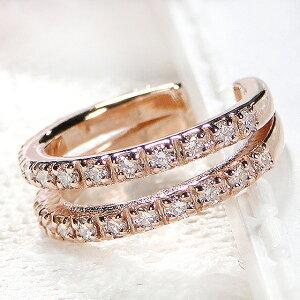 K18PG 2連 ダイヤモンド 0.26カラット イヤーカフ 片耳用 ピンク ゴールド ダイヤ ２列 イヤーカフス ダイア 0.26ct earcuff 18金 18k ギフト tsunop0027の画像