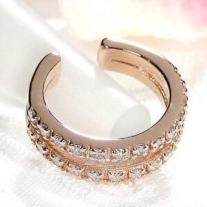 K18PG 2連 ダイヤモンド 0.26カラット イヤーカフ 片耳用 ピンク ゴールド ダイヤ ２列 イヤーカフス ダイア 0.26ct earcuff 18金 18k ギフト tsunop0027の画像