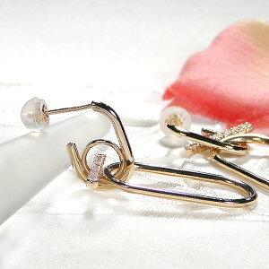 K10YG チェーンリンク フープ ピアス ダイヤ イエロー ゴールド