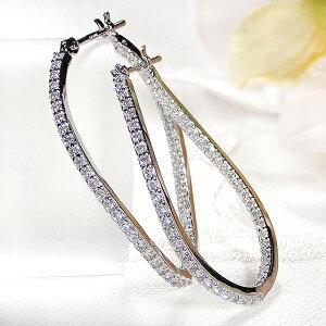 K18WG 0.60ct ダイヤモンド フープ ピアス ダイヤ 18金 18k ホワイト ゴールド ウェーブ 遮断式 ワンタッチ 人気 ダイア ギフト 誕生日 女性 贈り物 tsunop0030の画像