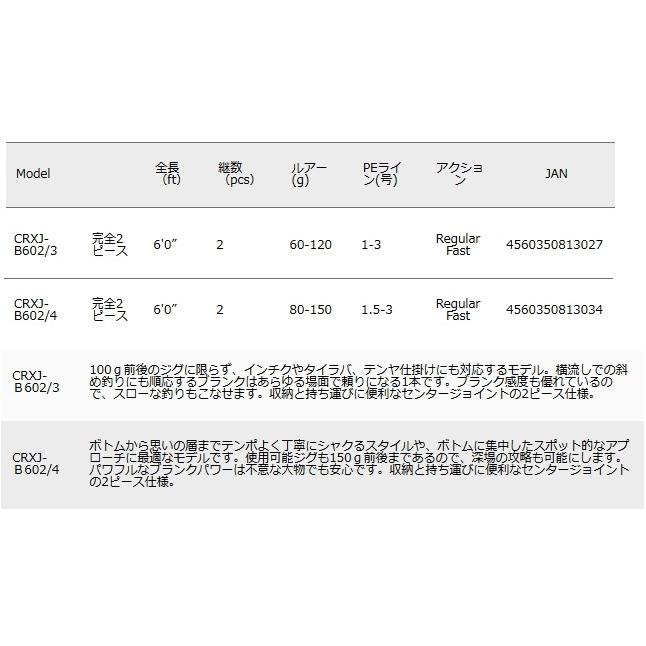 メジャークラフト 「三代目」 クロステージ ジギング CRXJ-B602/4 (ベイトモデル)  / majorcraft (SP)｜tsuribitokan-masuda｜02