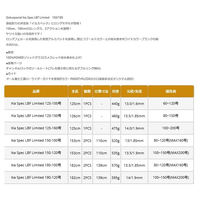 船竿 ピュアテック ゴクスペシャル イカスペック LBF リミテッド 180