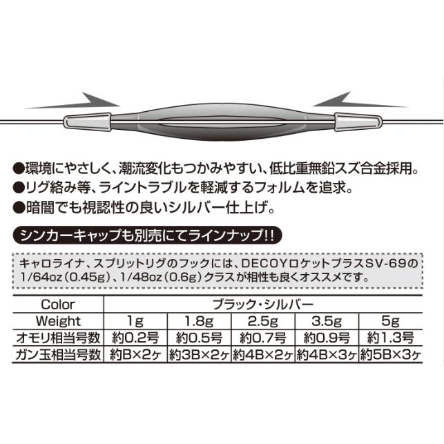 カツイチ デコイ 飛びキャロシンカー CS-1 ブラック 1.8g / ルアー ワーム シンカー 釣具 メール便可｜tsuribitokan-masuda｜02