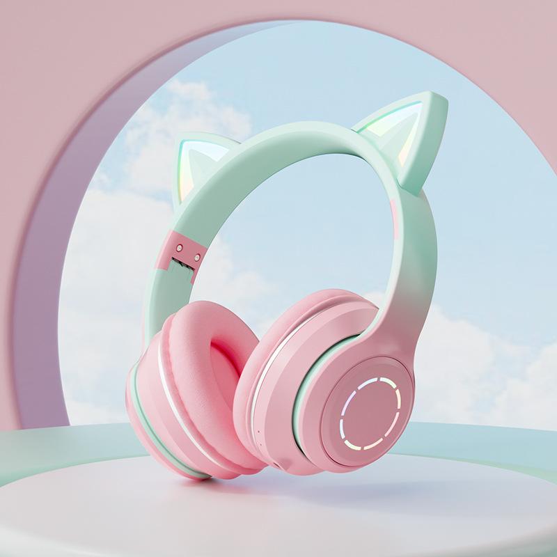 猫耳 ヘッドホン 光る ネコ耳 ワイヤレス マイク付き 子供用 光る ピンク ブルー Bluetooth イヤホン