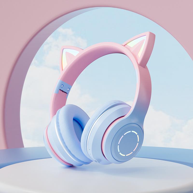 猫耳 ヘッドホン 光る ネコ耳 ワイヤレス マイク付き 子供用 光る ピンク ブルー Bluetooth イヤホン