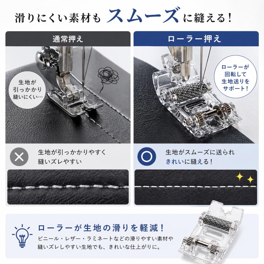 ミシン ローラー押さえ 家庭用 透明 レザー ビニール対応 押え足 滑り