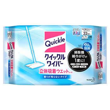 花王 クイックルワイパー 立体吸着ウエットシート 香りが残らないタイプ (32枚入)　(4901301370594)（Yahoo!・ツルハドラッグ ヤフー店）