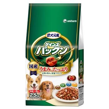 ユニチャーム　ペットケア　愛犬元気　ゲインズパックン　全成長段階用　ビーフ・緑黄色野菜・小魚・チーズ入り　(2.5kg)　ドッグフード｜tsuruha