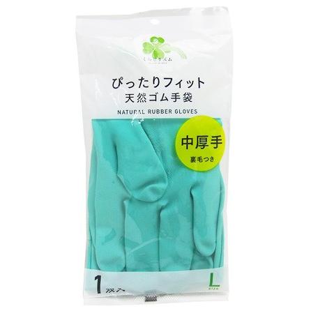 くらしリズム ダンロップ 日本メーカー新品 天然ゴム手袋 新色 中厚手 裏毛つき グリーン 1双入 Lサイズ ぴったりフィット