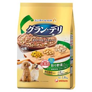 ユニチャーム ペットケア グラン・デリ カリカリ仕立て 成犬用 低脂肪 彩り野菜入りセレクト 脂肪分約25％カット (1.6kg) ドッグフード｜tsuruha