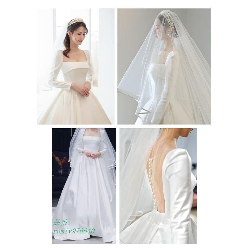 超特価激安 シンプル 長袖 ファスナー ウェディングドレス 花嫁 白ドレス 花嫁 撮影用 後撮り ワンピース 二次会 結婚式 披露宴前撮り パーティドレス サイズ M