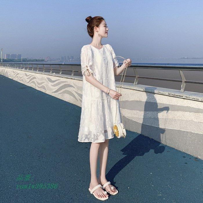 レースワンピース レディース 40代 膝丈ワンピース 春夏 半袖 上品 パフスリーブ ゆったり カジュアル韓国風 オシャレ きれいめフレアスカート 白ワンピース タイムセール