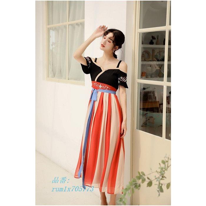 中古 サマー ハンフー 漢服 ミモレ丈 ストライプ 半袖 オフショル ワンピース ワンピース サイズ M Www Ldlab It