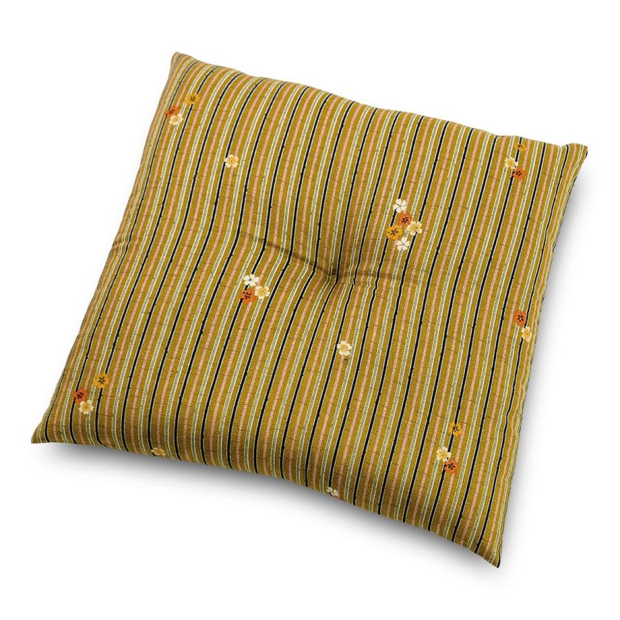 ミニ座布団 クッション 椅子 シート イス 床用 約 45 45 Cm 縞小花 黄土色 ひもなし 1点どめ 両面 日本製 Tsurusho 通販 Yahoo ショッピング