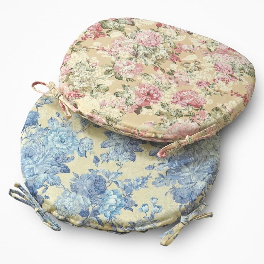 4個セット】 新品 大判 バテイ クッション 青 紐付き 薔薇 ローズ 馬蹄