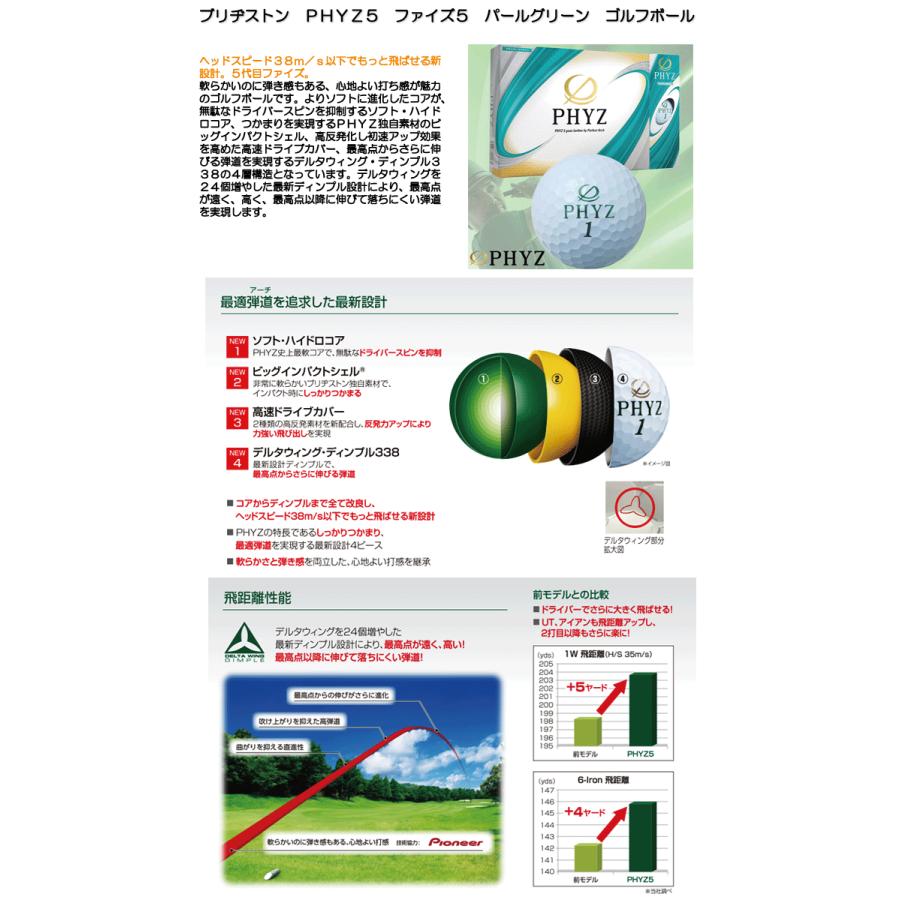 ブリヂストン PHYZ5 ファイズ5 パールグリーン ゴルフボール 1ダース｜tsuruya-sp｜02