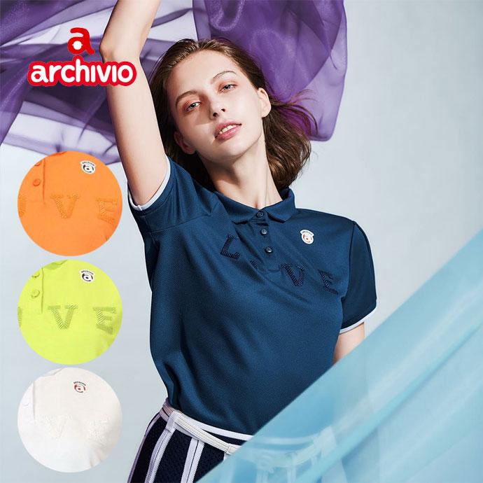 archivio 半袖ポロシャツ ネイビー A459308 archivio（アルチビオ） ゴルフ レディース LOVE刺繍ポロシャツ