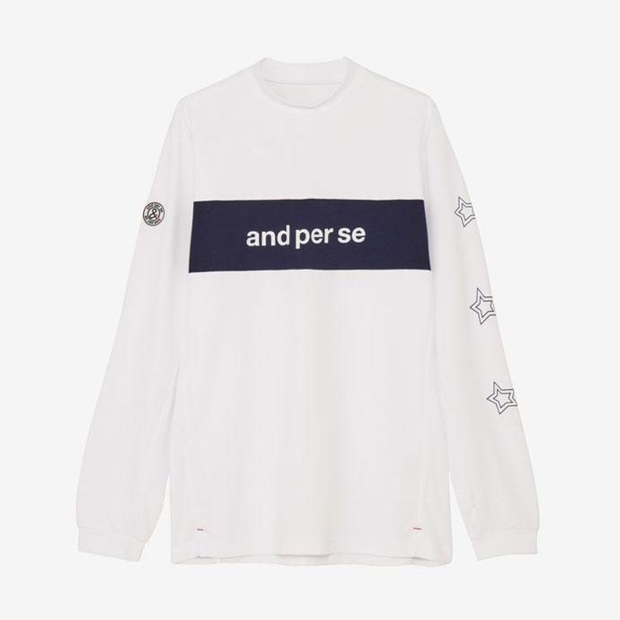 【美品】and per se モックネック LL ショルダーロゴ アンパスィ and per se（アンパスィ） ゴルフウエア メンズ ストレッチディンプル