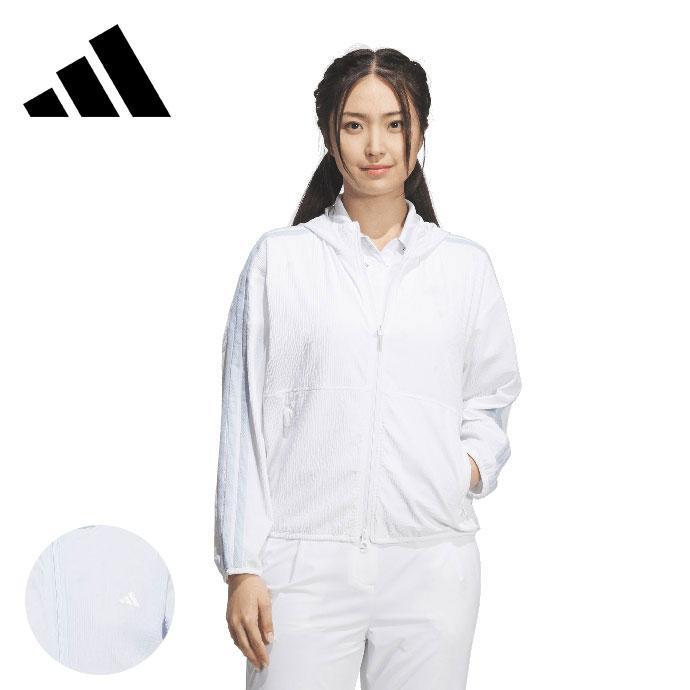 新品アディダスゴルフ 春夏セットアップ UVジップフーディー×白ラウンドスカート adidas（アディダス） ゴルフ レディース 撥水 シアサッカー