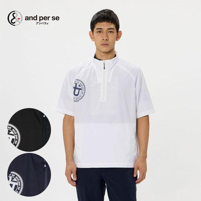 and per se ハーフジップシャツ Mサイズ and per se（アンパスィ） ゴルフ メンズ マルチウェザー半袖ハーフ