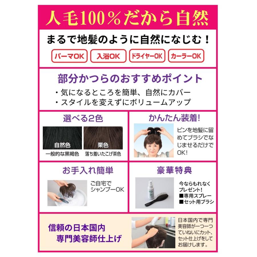 返品可能/人毛100％ワイドヘアピース/女性かつら/ミセスウィッグ/部分ウィッグの画像